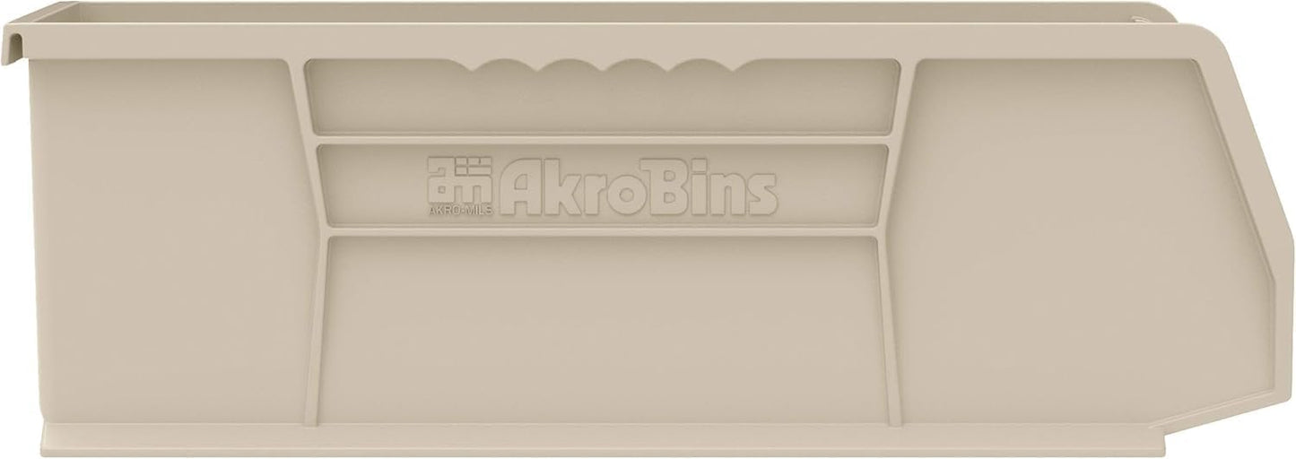 Akro-Mils 30234 AkroBins Plastic Storage Bins, Space-Saving Stackable Bins for Garage, Pantry, Craft Organization, 15-Inch x 5-Inch x 5-Inch, Stone, 12-Pack