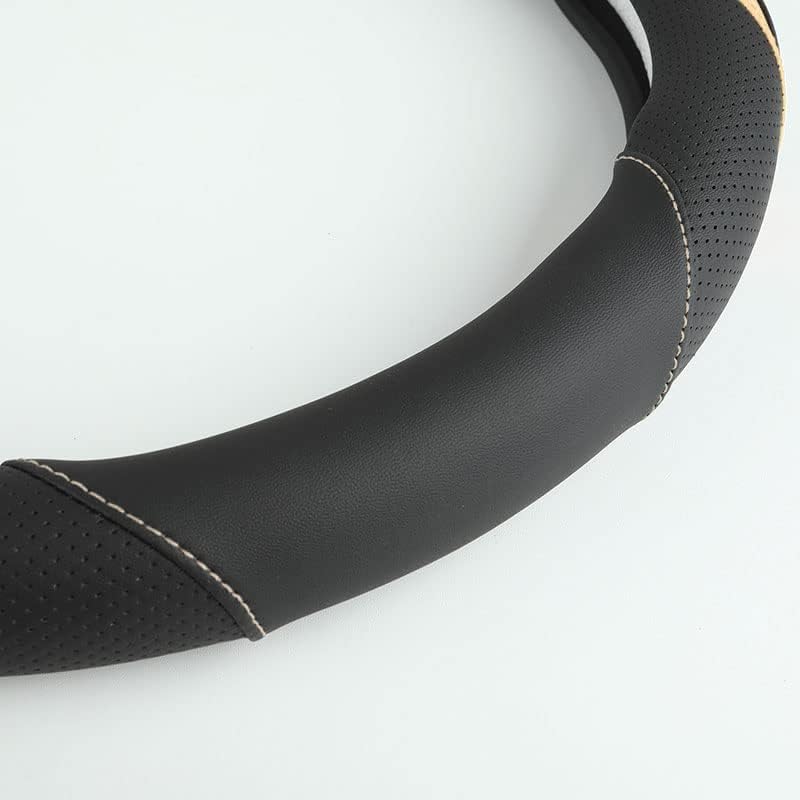 Car Steering Wheel Cover, Leather Steering Wheel Cover Beige Universal 14.5-15 Inch Microfiber Leather Anti-Slip Breathable Auto Steering Wheel Covers for Men Women (Black&Beige)