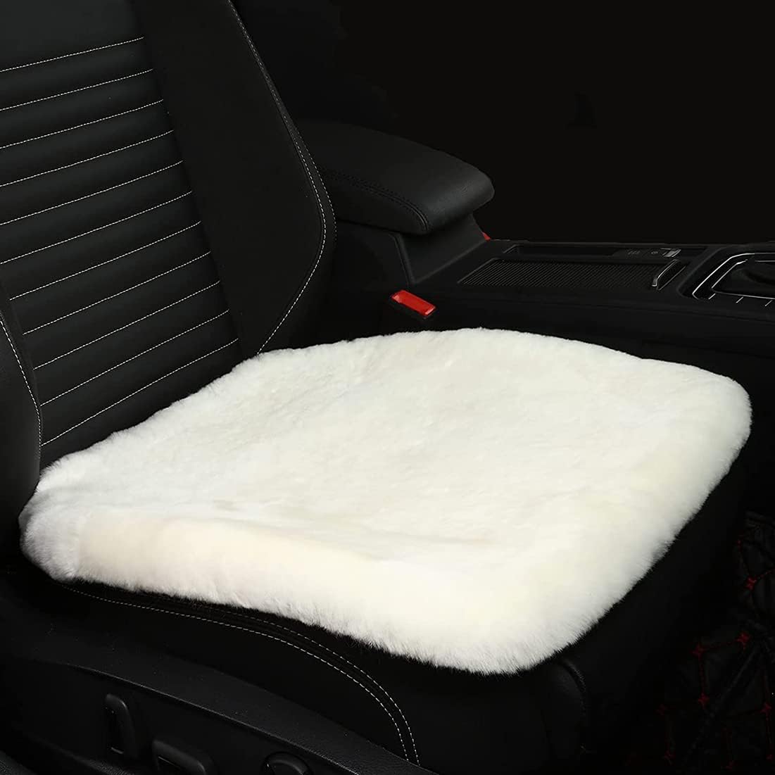 Fluffy Genuine Australia Sheepskin Car Seat Cover for Auto Interior Accessories with Soft Fuzzy Wool Eco-Friendly Natural Fur Non-Slip (White, Front 20 * 20inchs)