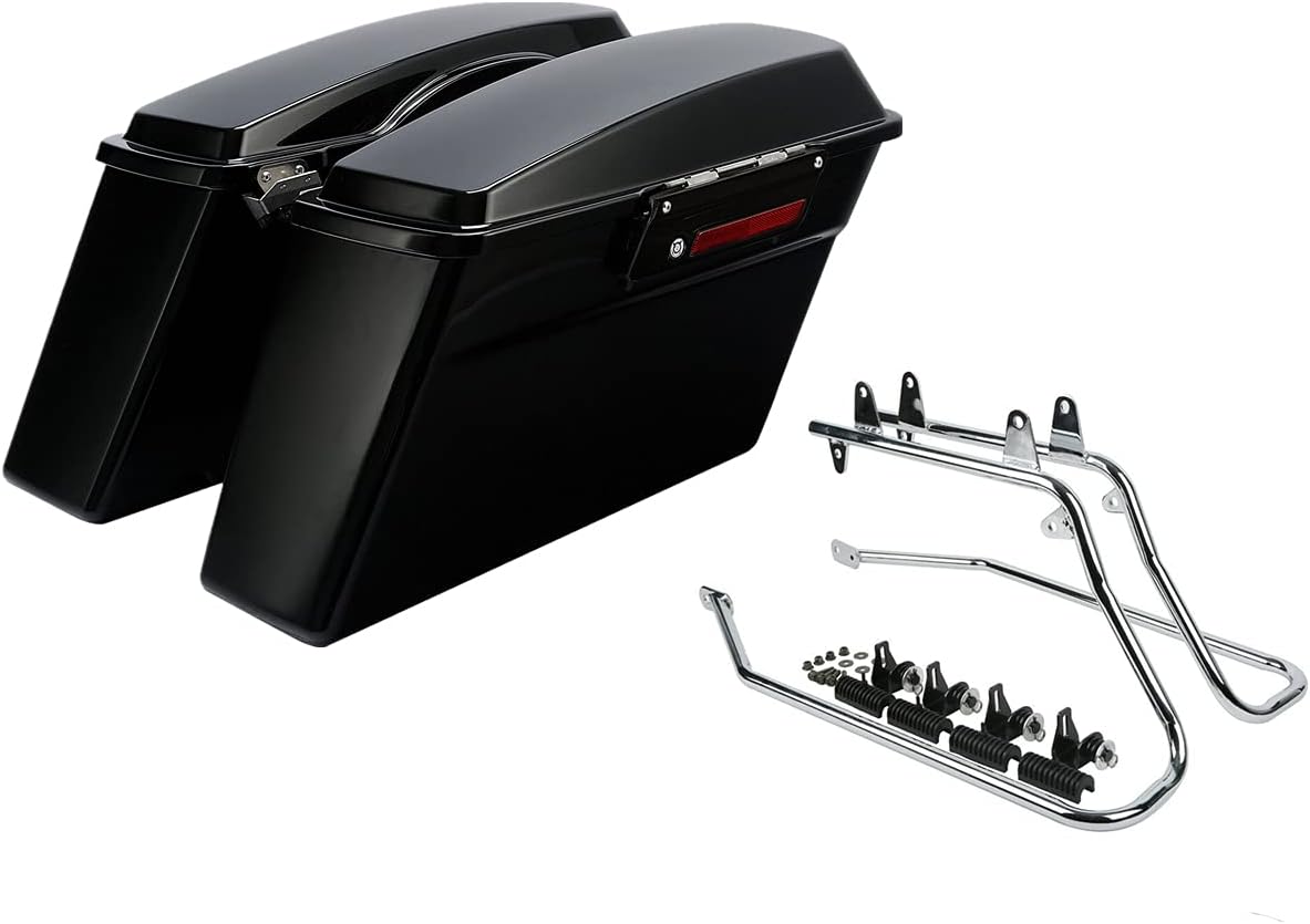 XFMT Vivid Black Hard Saddlebags Saddle Bags Trunk Black Latches W/Chrome Conversion Brackets For Harley Softail Heritage Classic Deluxe 1984-2017