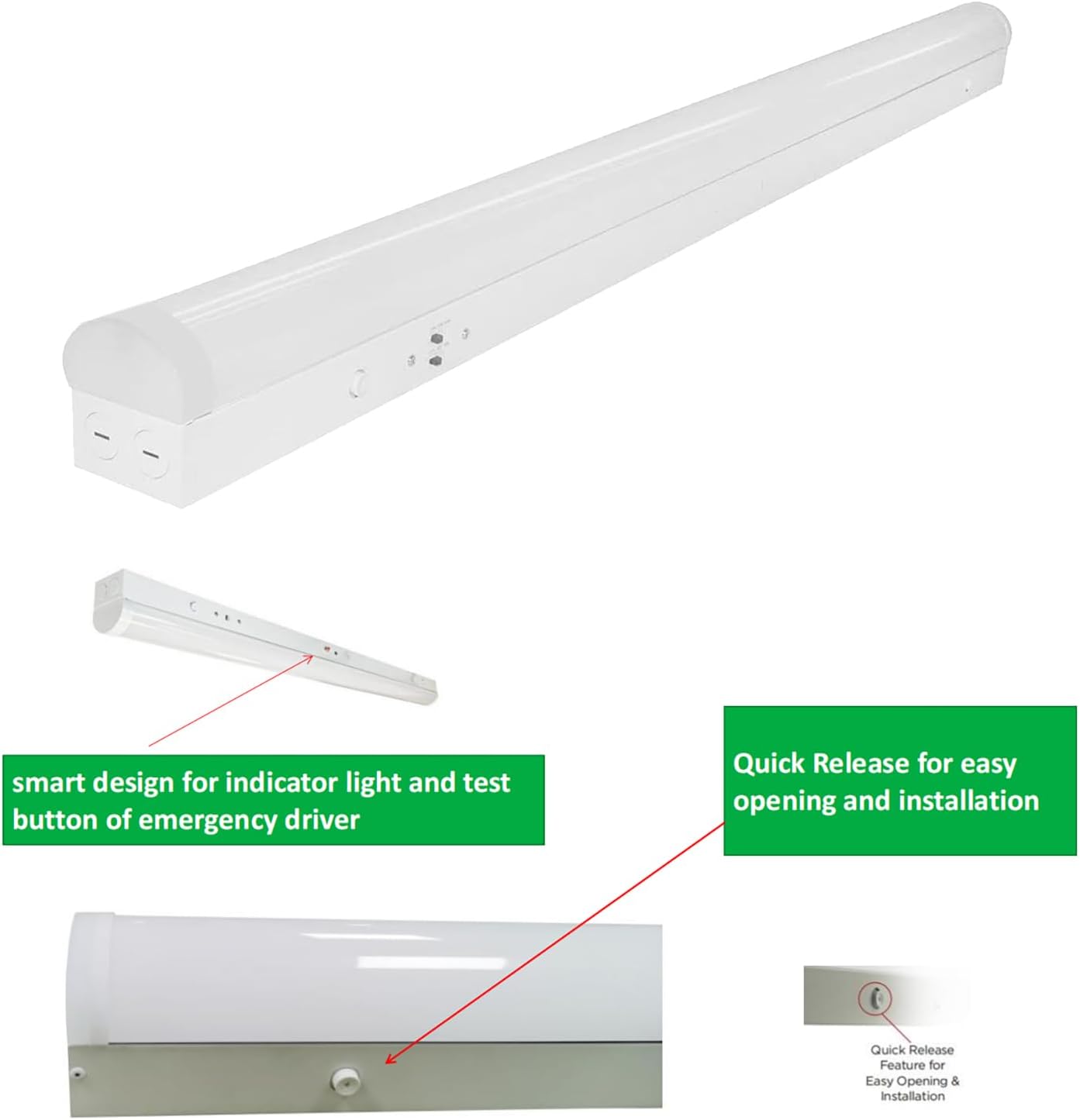 4FT LED Linear Strip Light Fixture, 4 Foot LED Shop Lights 40/32/24W 35/40/5000K CCT Selectable,Surface Mount and Hanging Ceiling Lighting Fixture for Garage, Warehouse, Workshop, Supermarket (4)