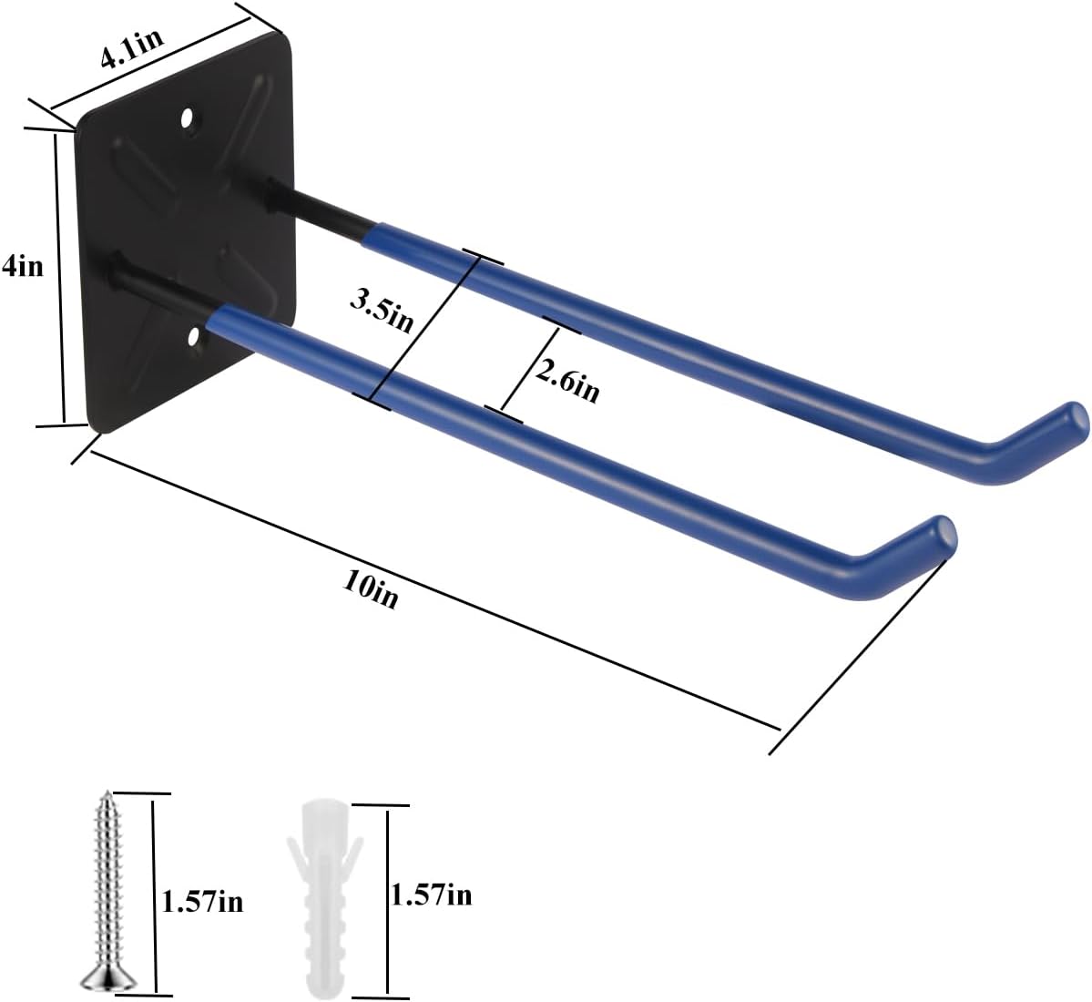 Steel Garage Storage Hooks Wall Tool Organizer, 10 Inch Garage Hook Heavy Duty Utility Storage Hangers Blue for Ladders, Chairs, Garden Tools, Set of 4