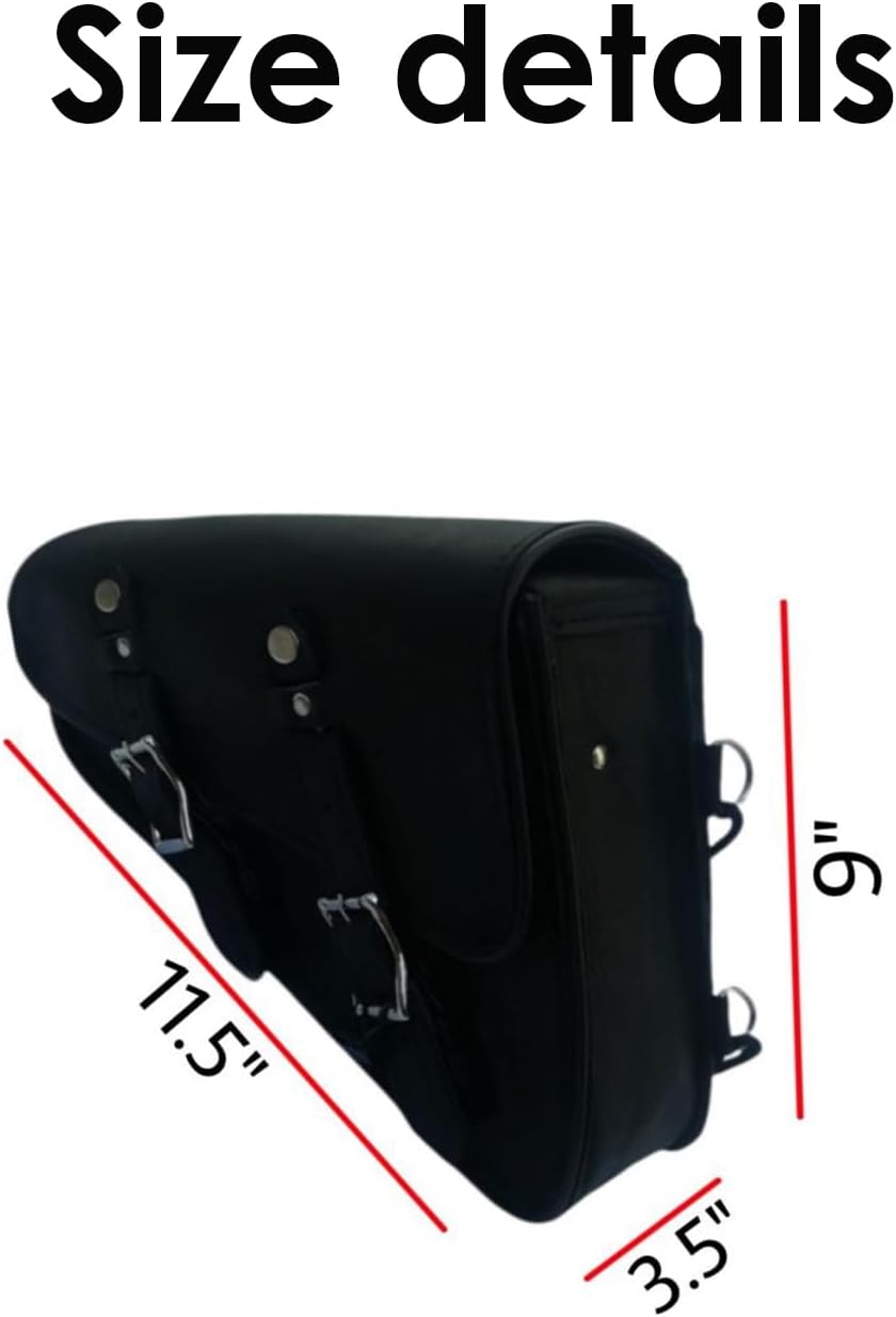 GARGOYLE BELLS Premium Naked Leather Swing Arm Bag For Motorcycle Left Side Solo Bags Saddle Bags For Softails Choppers (Style-2, Black)