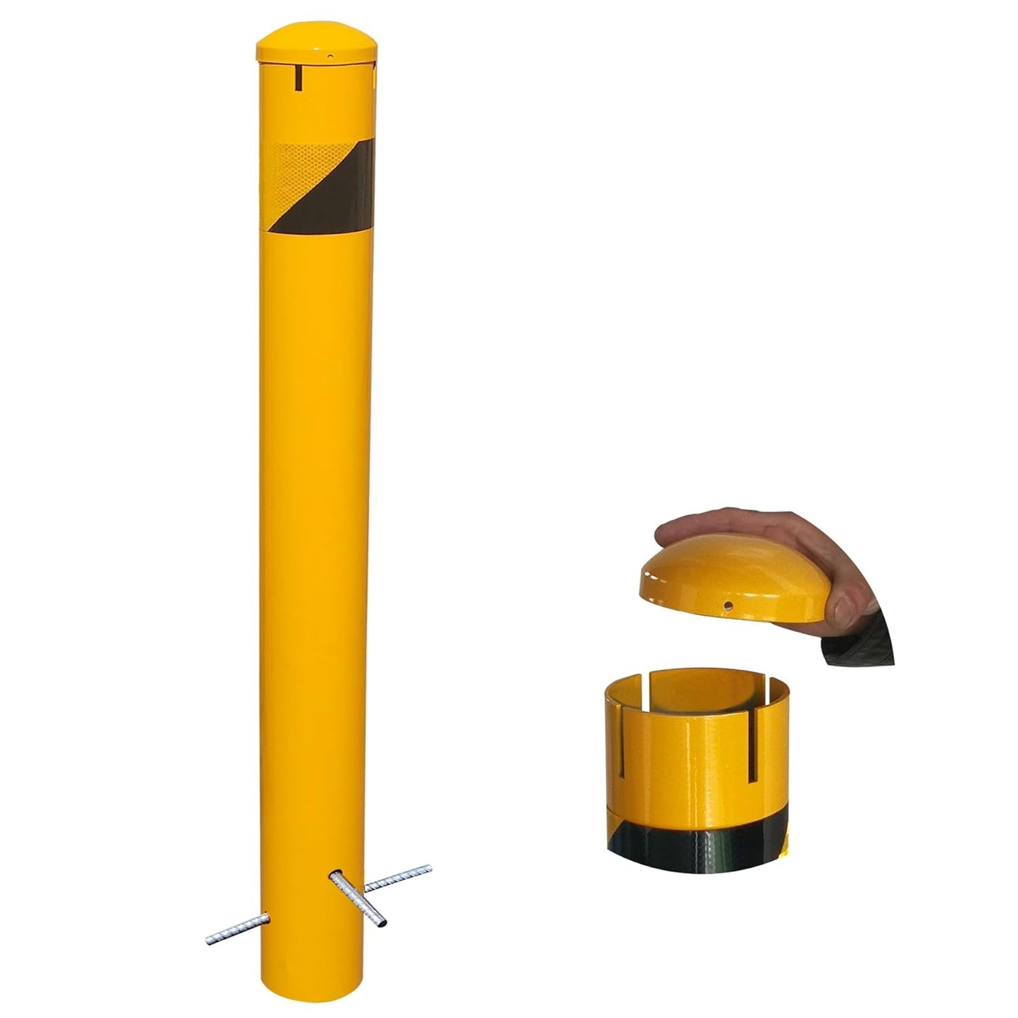 46" High Pour in Place Steel Bollard Post with Removable Cap, 4-1/2" OD Safety Bollard Yellow Powder Coat, Metal Bollard Parking, Door Front Barrier