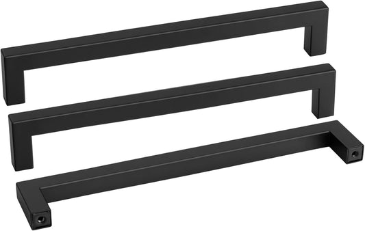 goldenwarm 50 Pack Black Square Bar Cabinet Pull Drawer Handle Stainless Steel Modern Hardware for Kitchen and Bathroom Cabinets Cupboard,Center to Center 11-1/3in(288mm)