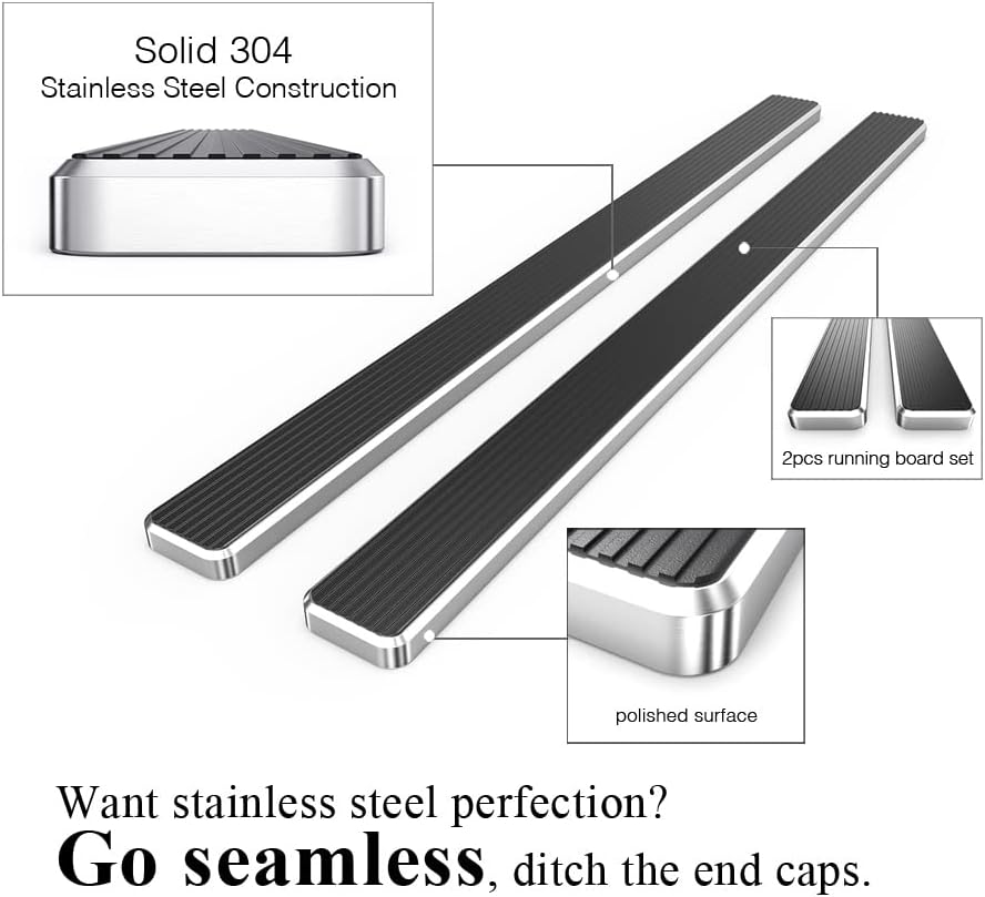 APS (Polished 304 Stainless Steel 5in Wheel to Wheel) Running Boards Nerf Bars Side Steps Compatible with Ford F150 2015-2025 Regular Cab 6.5ft Bed & F-250 F-350 Super Duty 2017-2025