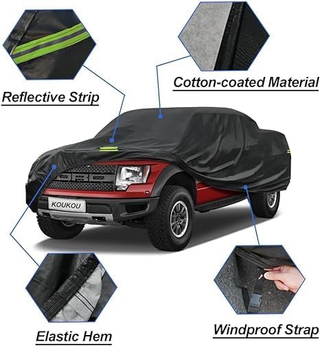 KouKou Truck Cover Waterproof All Weather, 7 Layers Heavy Duty Pickup Truck Cover Outdoor Length from 214 to 220 inches,Universal Fit Chevrolet Colorado, Dodge Dakota, Toyota Tacoma ect.