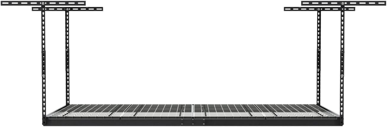 MonsterRax Overhead Garage Storage Rack - 4 x 8 Ceiling Racks for Garage, Organization Shelving, Hanging Shelf, Grey, 24"-45" Height Adjustment