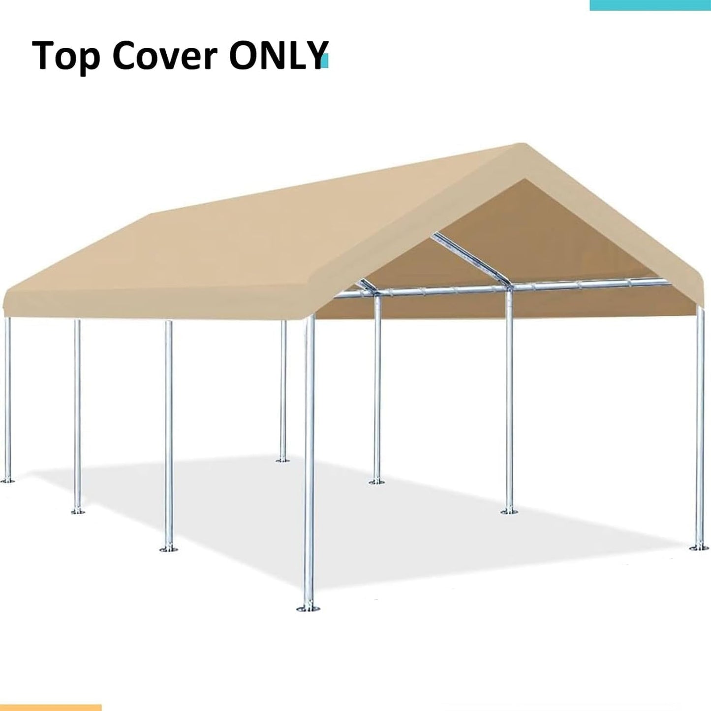 Carport Replacement Canopy Cover for Car Tent Top Garage Shelter Cover Tarp with Ball Bungees (Only Top Cover, Frame Not Include) (Ginger, 12' x 20')