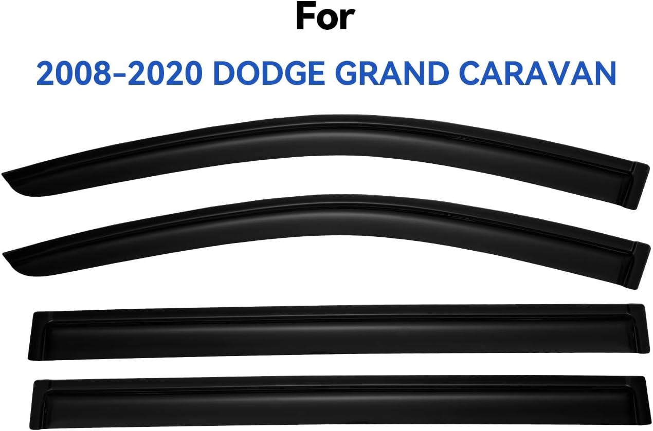 Window Visors Rain Guards for 2008-2020 Dodge Grand Caravan, Out-Channel Window Vent Wind Deflectors Visors Shades for 2008-2016 Chrysler Town Country, 2009-2012 Volkswagen (VW) Routan