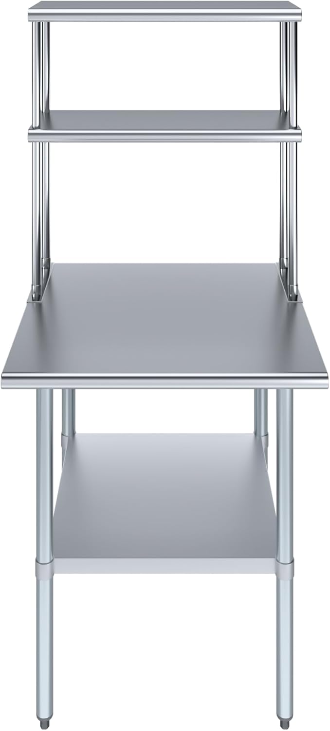 Amgood Stainless Steel Work Table Double Tier Overshelf | Metal Kitchen Prep Table & Shelving Combo (30" x 30" Work Table + 12" Overshelf)