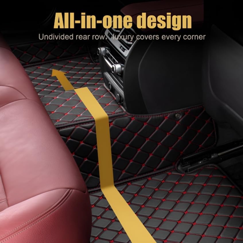 Add Personal Touch to Your Vehicle with IMEISH Customizable Logo Text Car Mats for 99% of vehiclesPads Protection Non-Slip Leather Floor Liners (Black red Stripe)