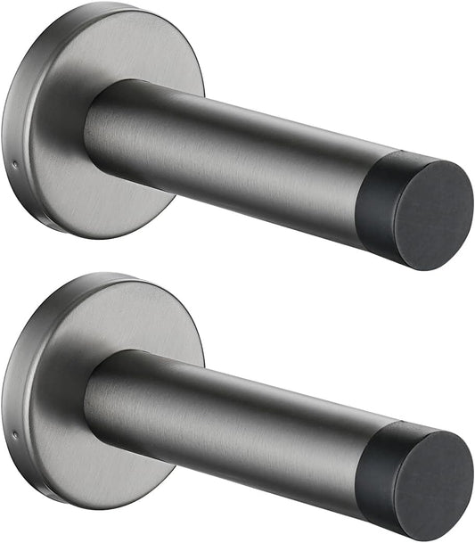JQK Door Stopper, 304 Stainless Steel Thicken 1mm Sound Dampening Door Stop Bumper Wall Protetor 2 Pack, Brushed Grey, DSB5-GY-P2