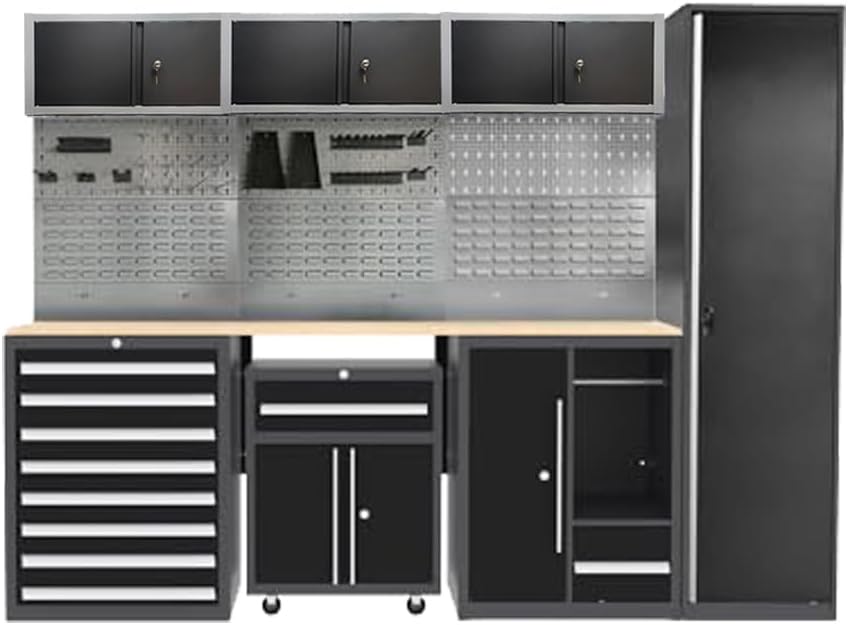 JZD Garage Storage Cabinet System Workbench Set Workshop with Drawers and Doors, No Wall Mounting Required, for Basement Automotive Repair Shop