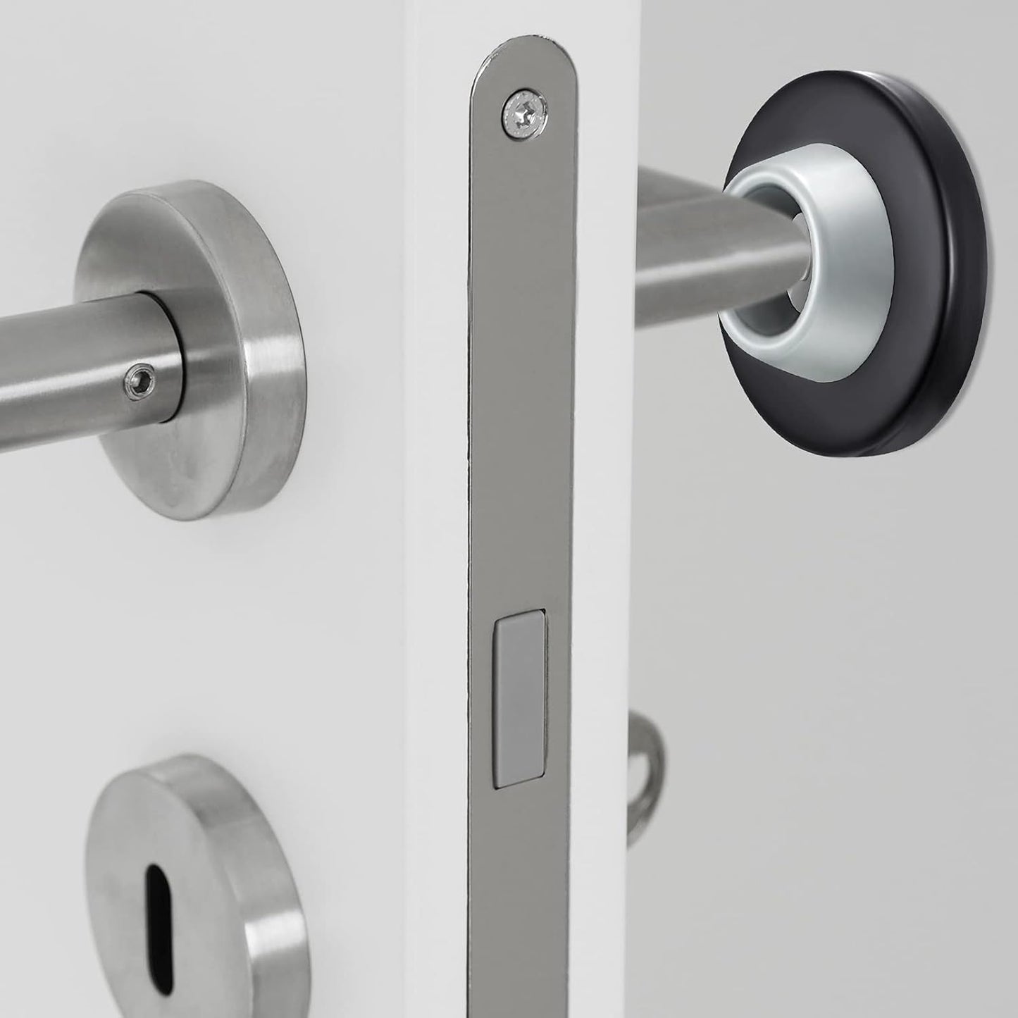 Blulu Concave Wall Door Stopper Door Bumper Stainless Steel Wall Protector Flush Bumper with Grey Rubber Concave Knob Cover Stopper(Black,4 Pieces)