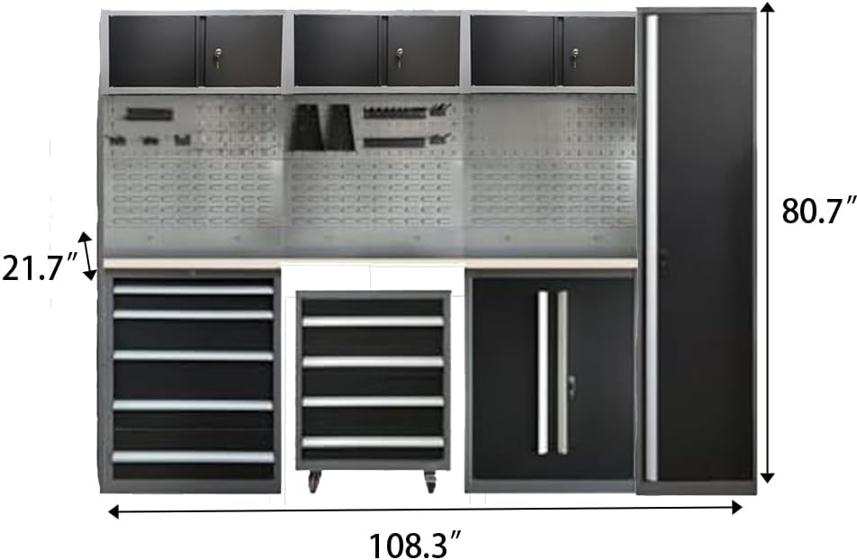 JZD Garage Storage Cabinet System Workshop, Tool Cabinets Combo with Wall Panel, for Workshop Organization, Wall Mounting Not Necessary
