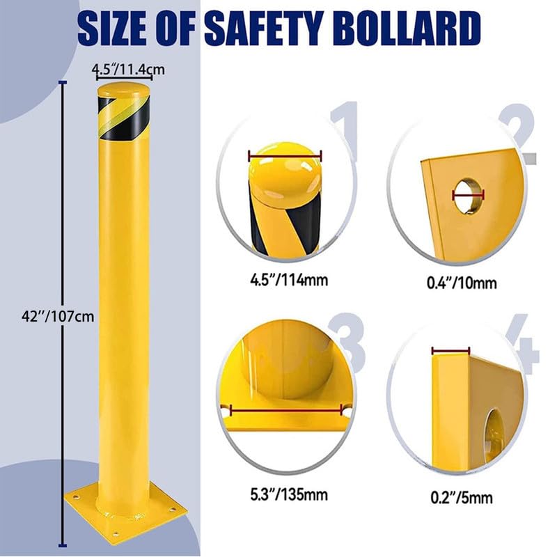 Bollard Post(42''*4.5''), Steel Bollards, Safety Bollard Yellow Powder Coated Parking Bollard Driveaway Barrier for Traffic-Sensitive Area, Garage or Parking Lot(42''-2pcs)