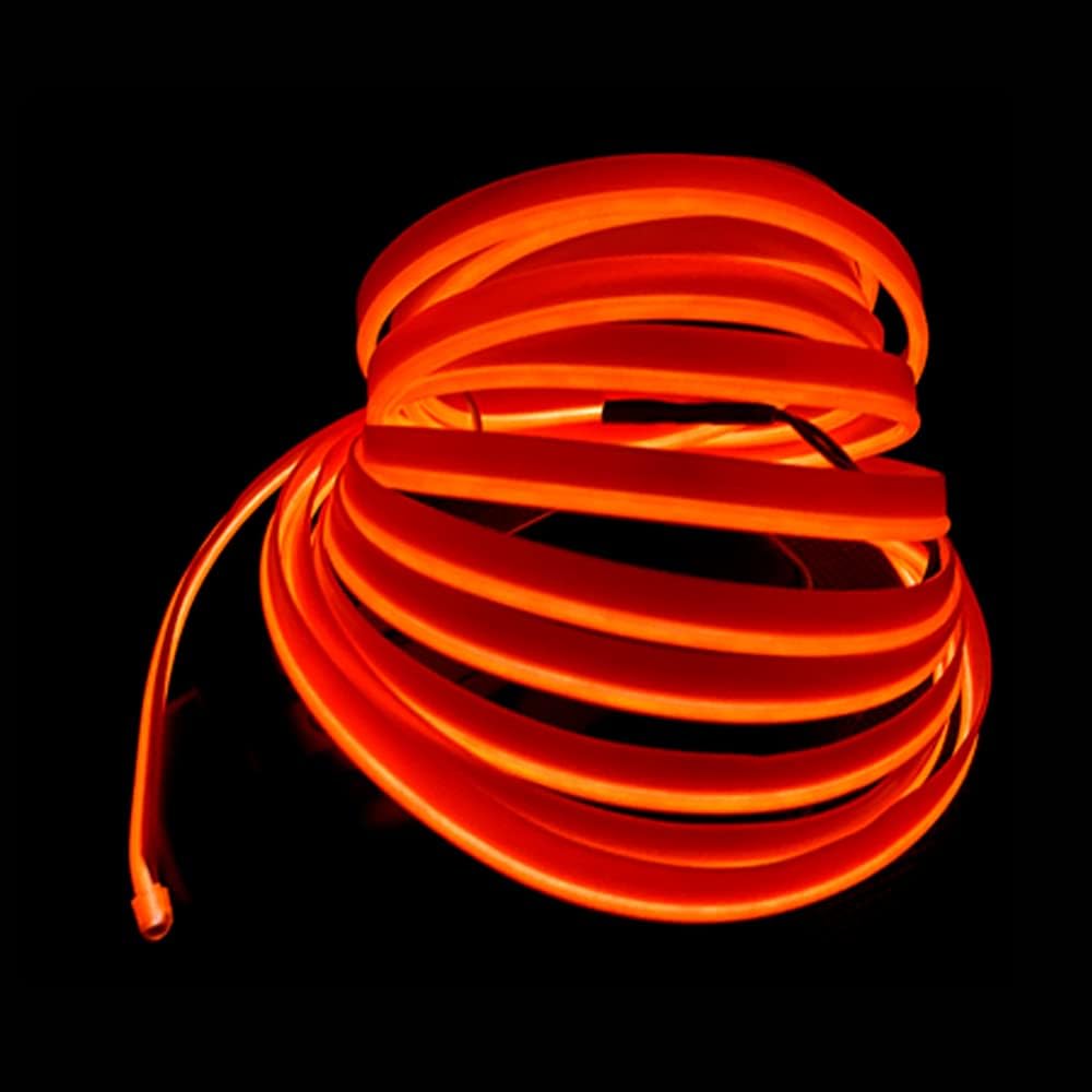 El Wire Orange Interior Car LED Strip Lights, 5M Neon Wire USB 5V with Fuse Protection for Automotive Interior Decoration, with 6mm Sewing Edge