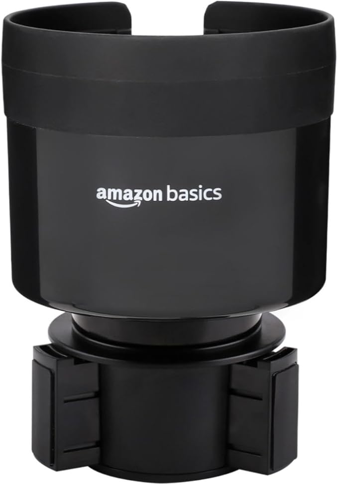 Amazon Basics Car Cup Holder Expander with Adjustable Base, Fits Large Bottles 3.4 to 3.8 in Diameter, Securely Holds Yeti, Hydro Flask and More, Black