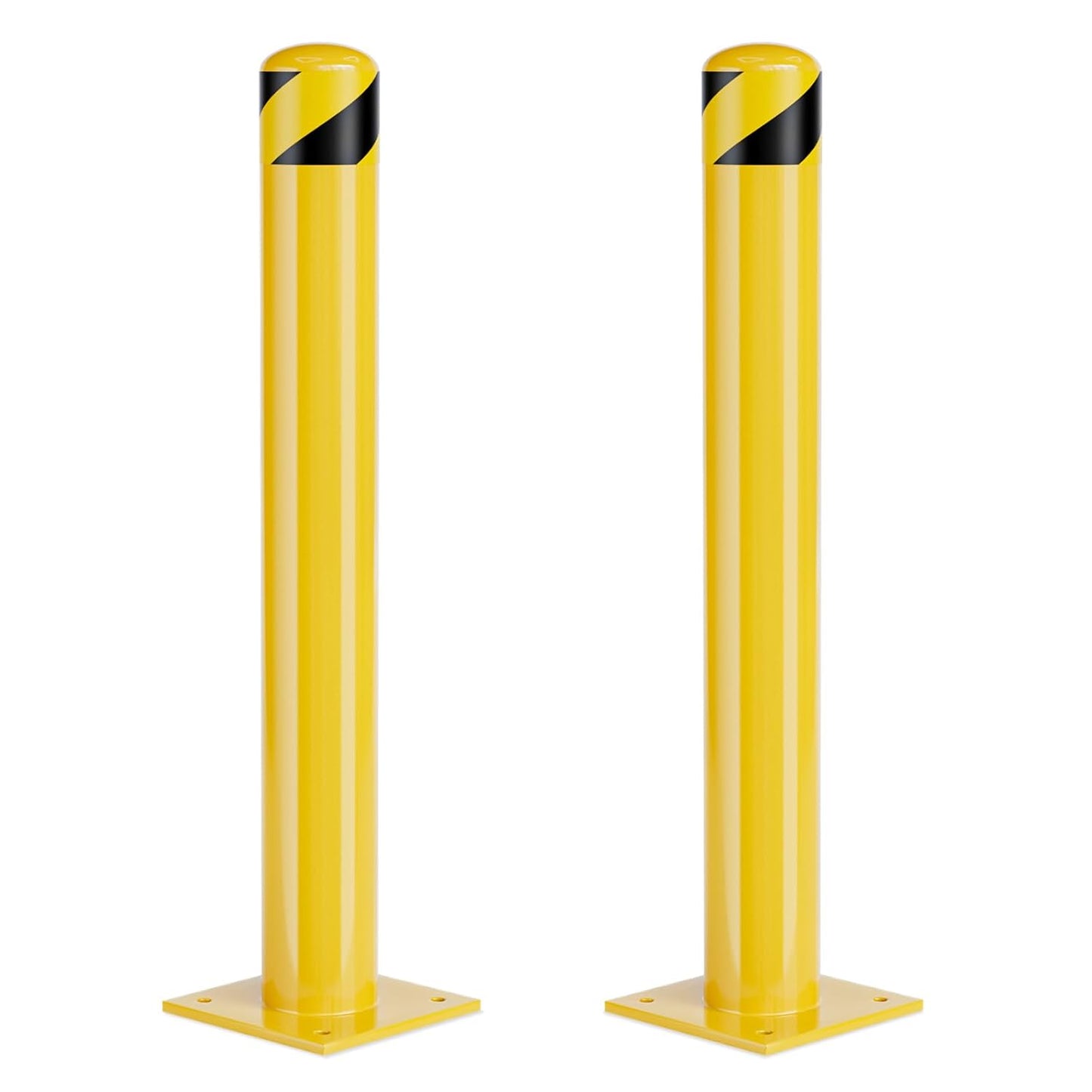 Safety Bollards, Steel Bollard Post, Yellow Powder Coated Safety Parking Barrier Post for High Traffic Areas (48inch 2Pack)