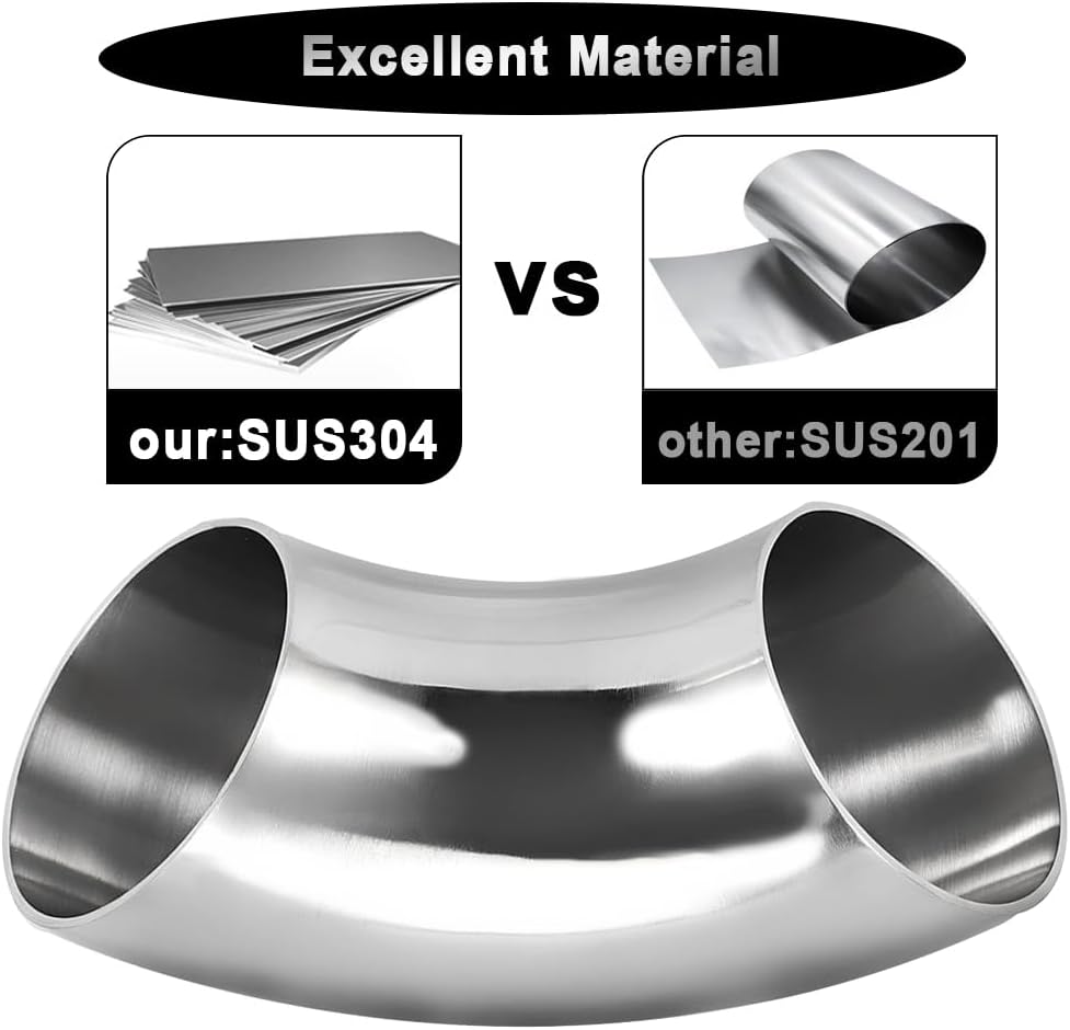 Cotonake OD 2 Inch 90 Degree SS304 Stainless Steel Bend Tube Exhaust Elbow Pipe for Car Modified Exhaust System 2" Piping Silver Tone，Stair Handrail (1pcs)