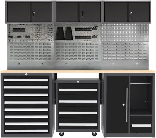 JZD Steel Garage Tool Cabinet System, for Workshop Basement Utility Room, Black and Grey, No Wall Mounting Needed