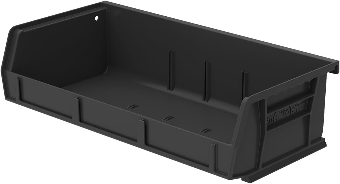 Akro-Mils 30232 AkroBins Plastic Storage Bins, Space-Saving Stackable Bins for Garage, Pantry, Craft Organization, 5" x 11" x 3", Black, 8-Pack