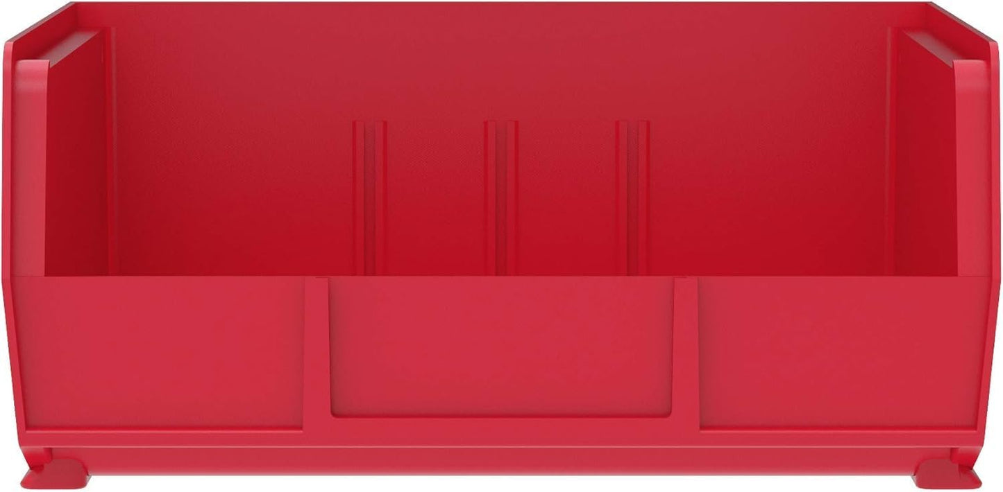 Akro-Mils 30235 AkroBins Plastic Storage Bins, Space-Saving Stackable Bins for Garage, Pantry, Craft Organization, 11-" x 11-" x 5-", Red, 6-Pack