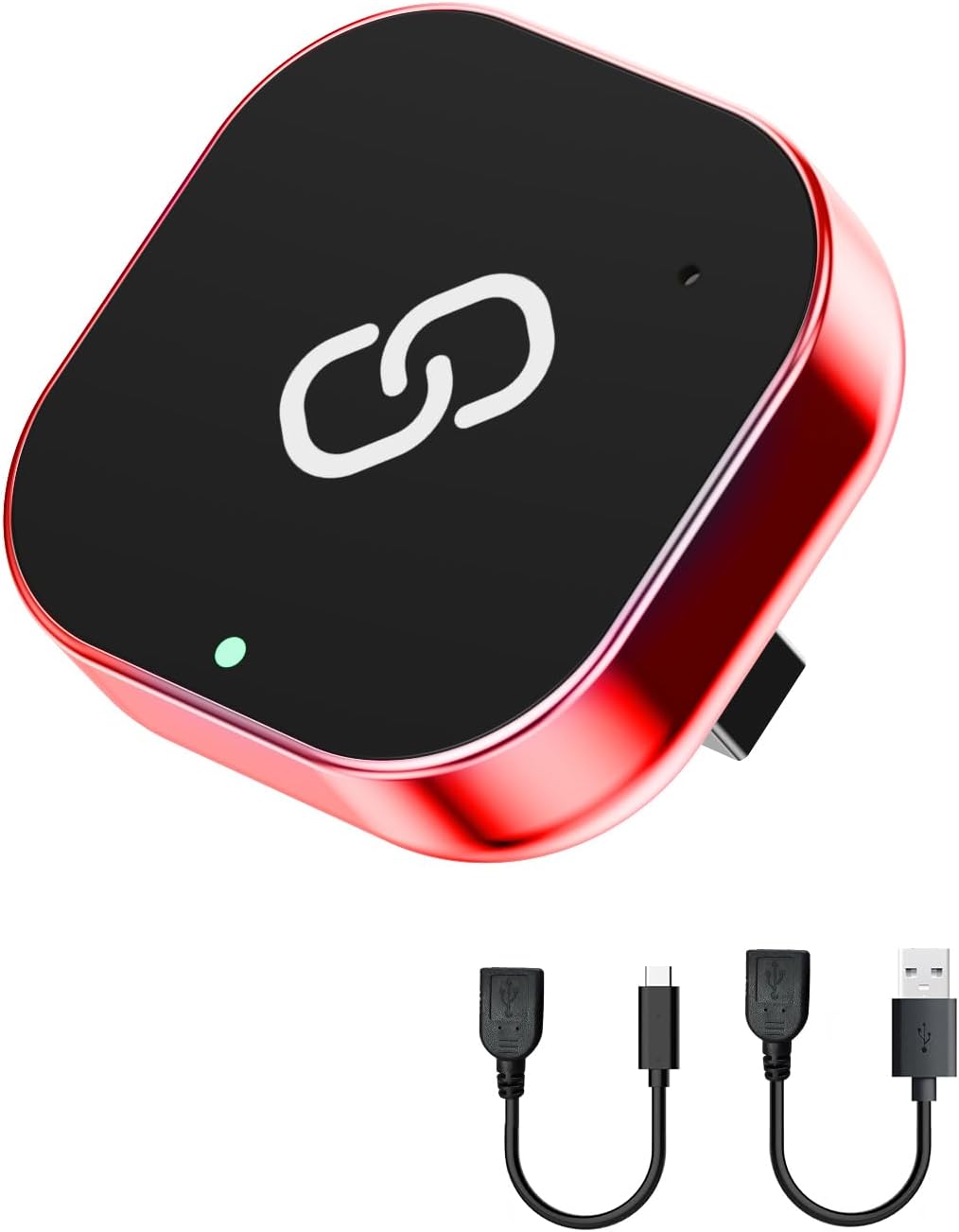 Spedal Wireless CarPlay Adapter for Factory Wired CarPlay – Plug & Play, Auto Reconnect, Mini Metal Design with USB-A & USB-C Cables – Compatible with iPhone 6+ and Cars from 2016 (Red)