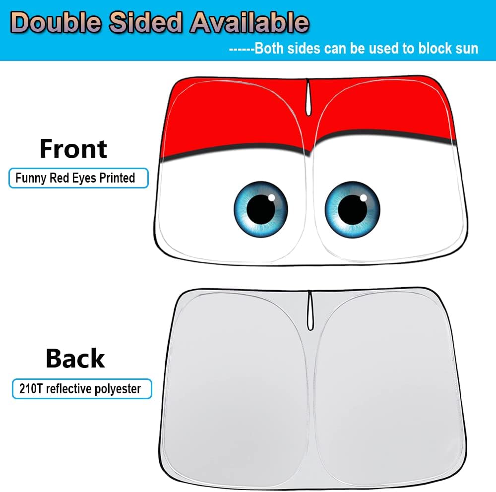 Gven Sunshade for Tesla Model Y Accessories 2025 Funny Eyes Windshield Sun Shade Car Front Window Shade for Tesla Model 3 Accesssories Dual-Sided Versatility (Red, for Tesla)