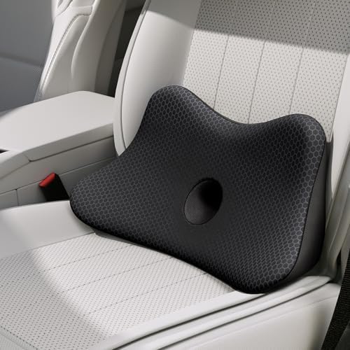 Benazcap Lumbar Support Pillow for Car, Lower Back Support Pillow for Sciatica & Back Pain Relief, 2 in 1 Memory Foam Seat Cushion for Office Chair, Car Seat - Black