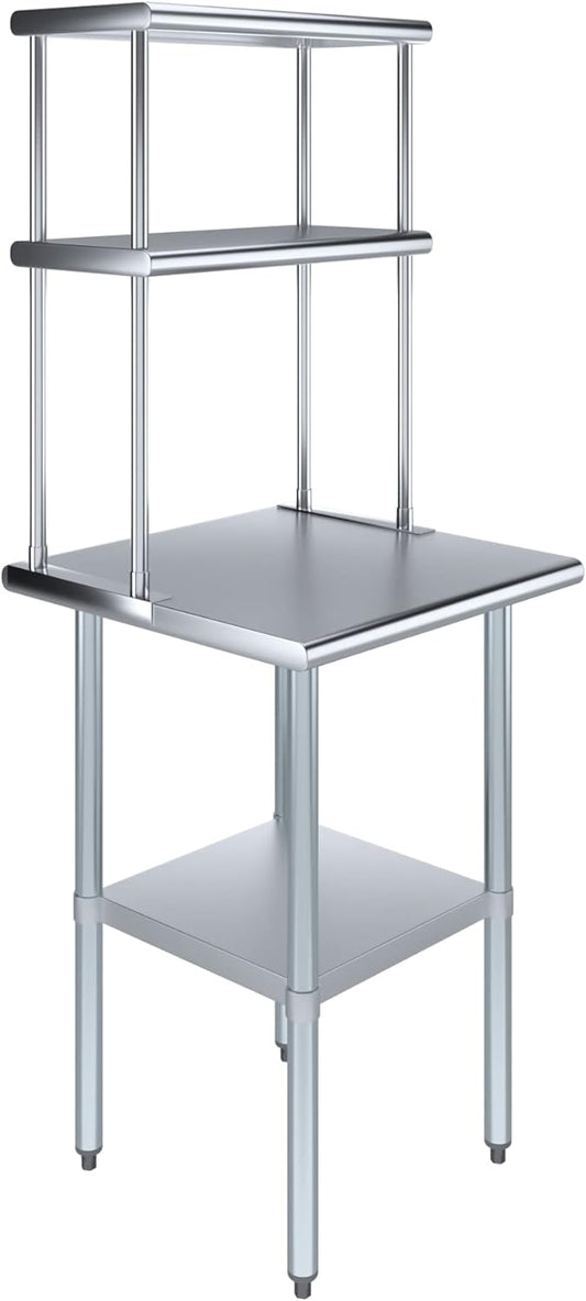 Amgood Stainless Steel Work Table Wide Double Tier Overshelf | NSF | Metal Kitchen Prep Table & Shelving Combo (24" x 24" Work Table + 12" Overshelf)