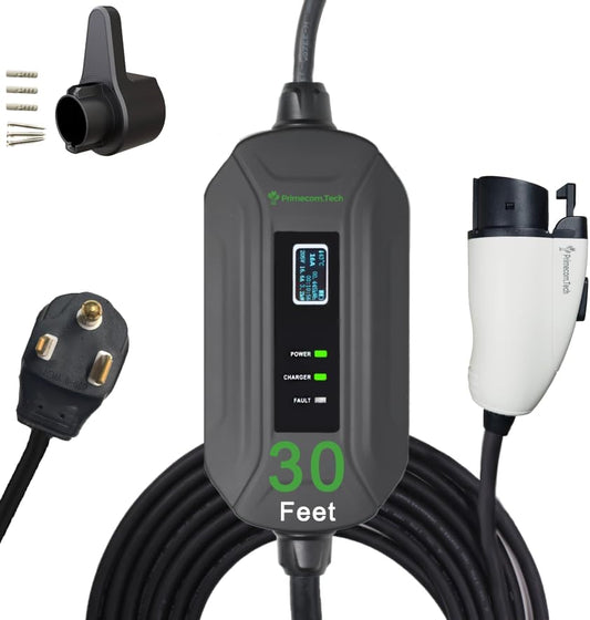 PRIMECOM Level 2 EV Charger 220/240V, 16A, 30ft & 50ft, Portable EVSE Electric Vehicle Charging Cable Compatible with Bolt Volt Leaf BMW i3 Fiat 500e Clarity NIRO Prius (6-50P, 30 Feet)