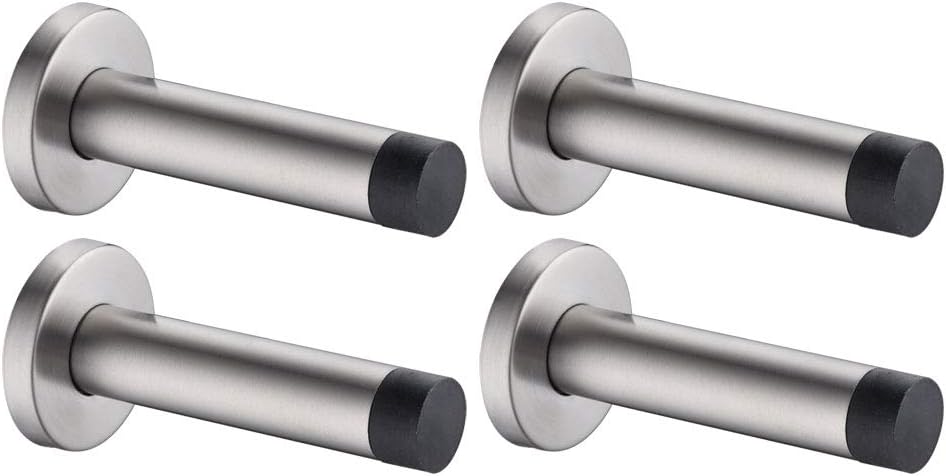 JQK Door Stopper, 304 Stainless Steel Thicken 1mm Sound Dampening Door Stop Bumper Wall Protetor 4 Pack, Brushed, DSB5-BN-P4