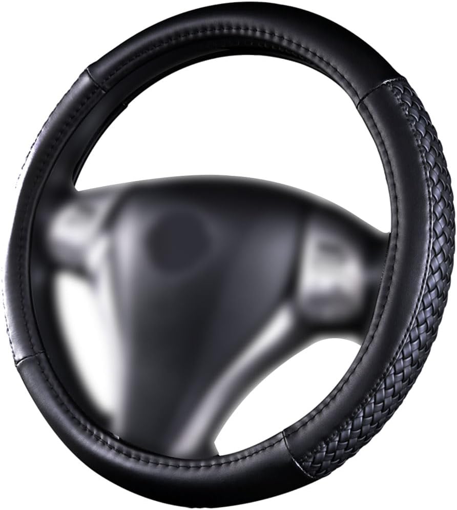 Flying Banner car Steering Wheel Cover Faux Leather Massage Universal fit 3D Honeycomb Hole Anti-Slip Sporty 15 Inches (Sliod Black Woven)
