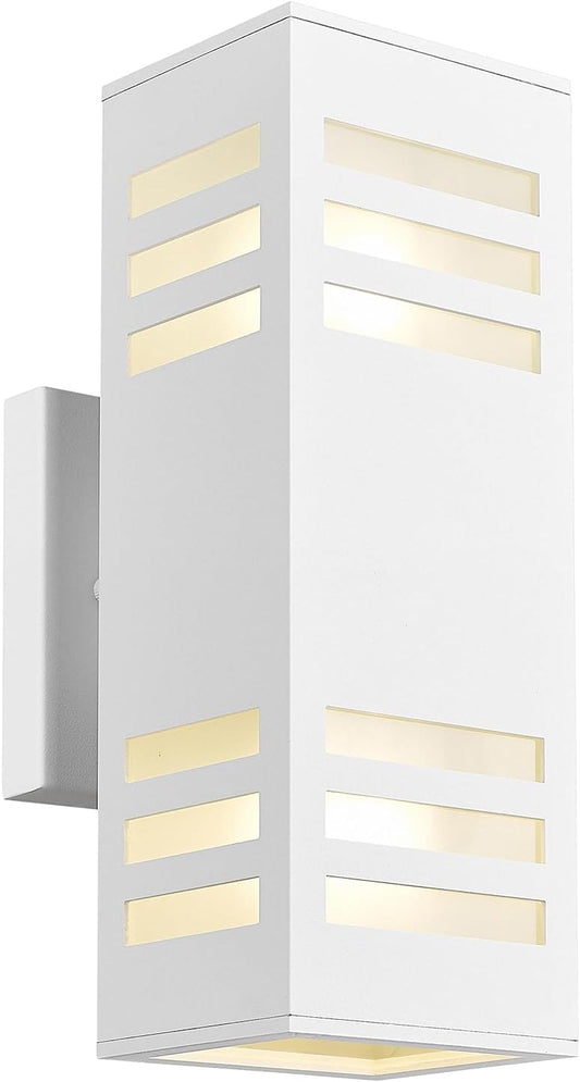 harriet Porch Lights Outdoor Modern - IP64 Waterproof Aluminum and Tempered Glass Cover, 13" Rectangular Up/Down Wall Sconce for Porch, Garage & Patio, Exterior Lighting, White