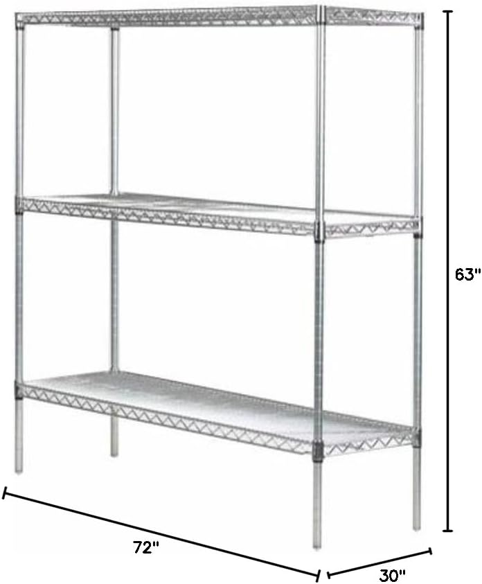 Omega 30" Deep x 72" Wide x 63" High 3 Tier Chrome Starter Shelving Unit