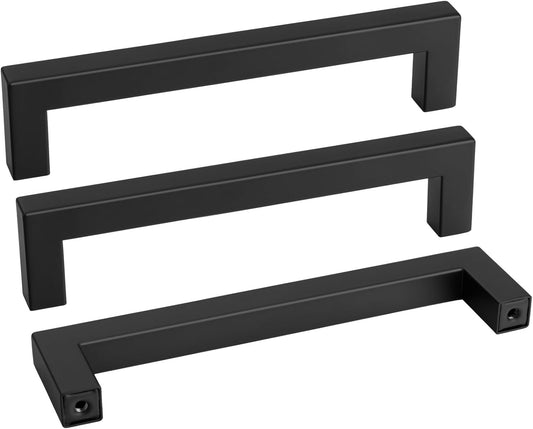 Goldenwarm 10 Pack Black Square Bar Cabinet Pull Drawer Handle Stainless Steel Modern Hardware for Kitchen and Bathroom Cabinets Cupboard,Center to Center 6-1/4in(160mm) Kitchen Cupboard Handles