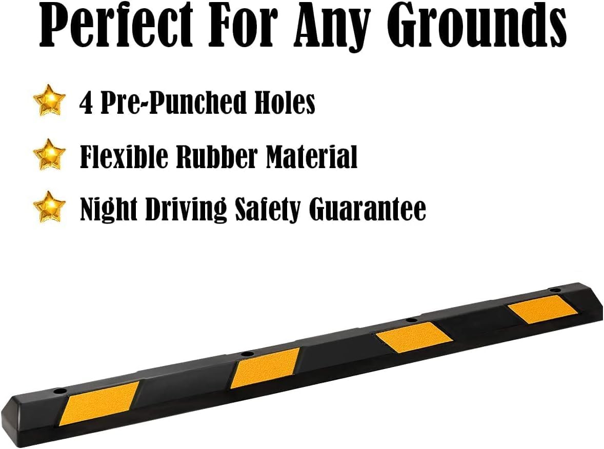 Goplus Parking Block, 72” Rubber Parking Bumpers with 8 High Reflective Yellow Safety Stripes, Heavy Duty Parking Target, Garage Wheel Stoppers Parking Curb for Car, Truck, RV and Trailer (4 Pack)