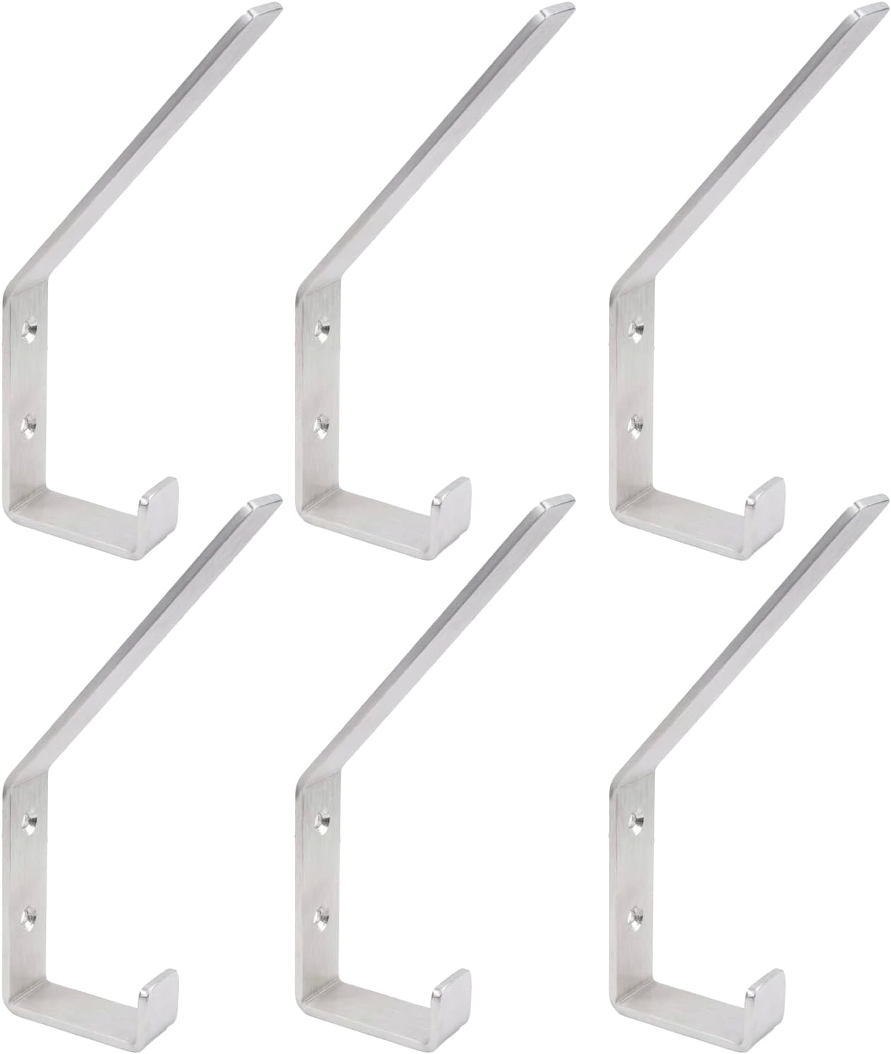 6 Pack Heavy Duty Steel C Style Double Wall Hooks for Indoors and Outdoors - 6 Pack (Brushed Nickel)