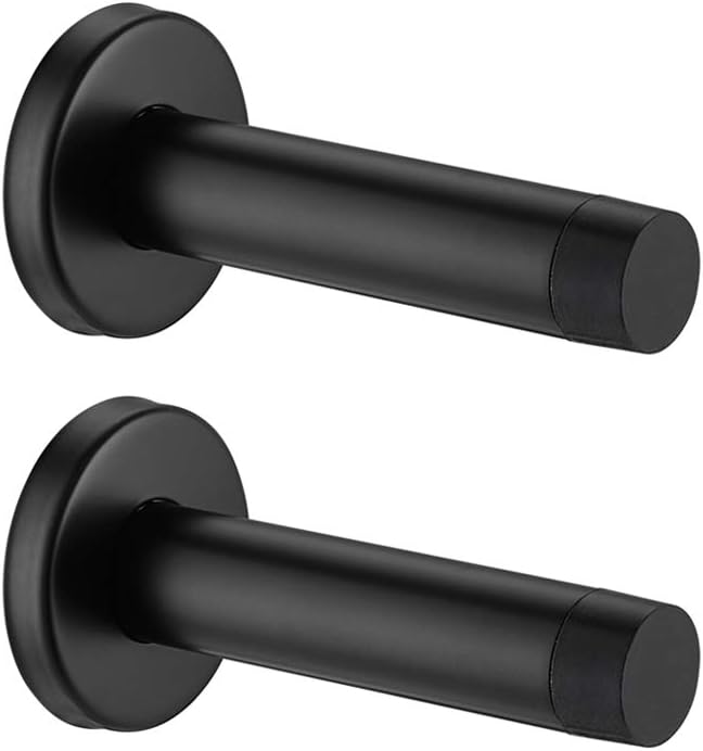 JQK Door Stopper Black, 304 Stainless Steel Thicken 1mm Sound Dampening Door Stop Bumper Wall Protetor 10 Pack, Matte Black, DSB5-PB-P10