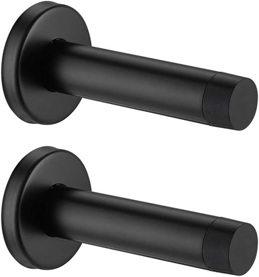 JQK Door Stopper Black, 304 Stainless Steel Thicken 1mm Sound Dampening Door Stop Bumper Wall Protetor 2 Pack, Matte Black, DSB5-PB-P2