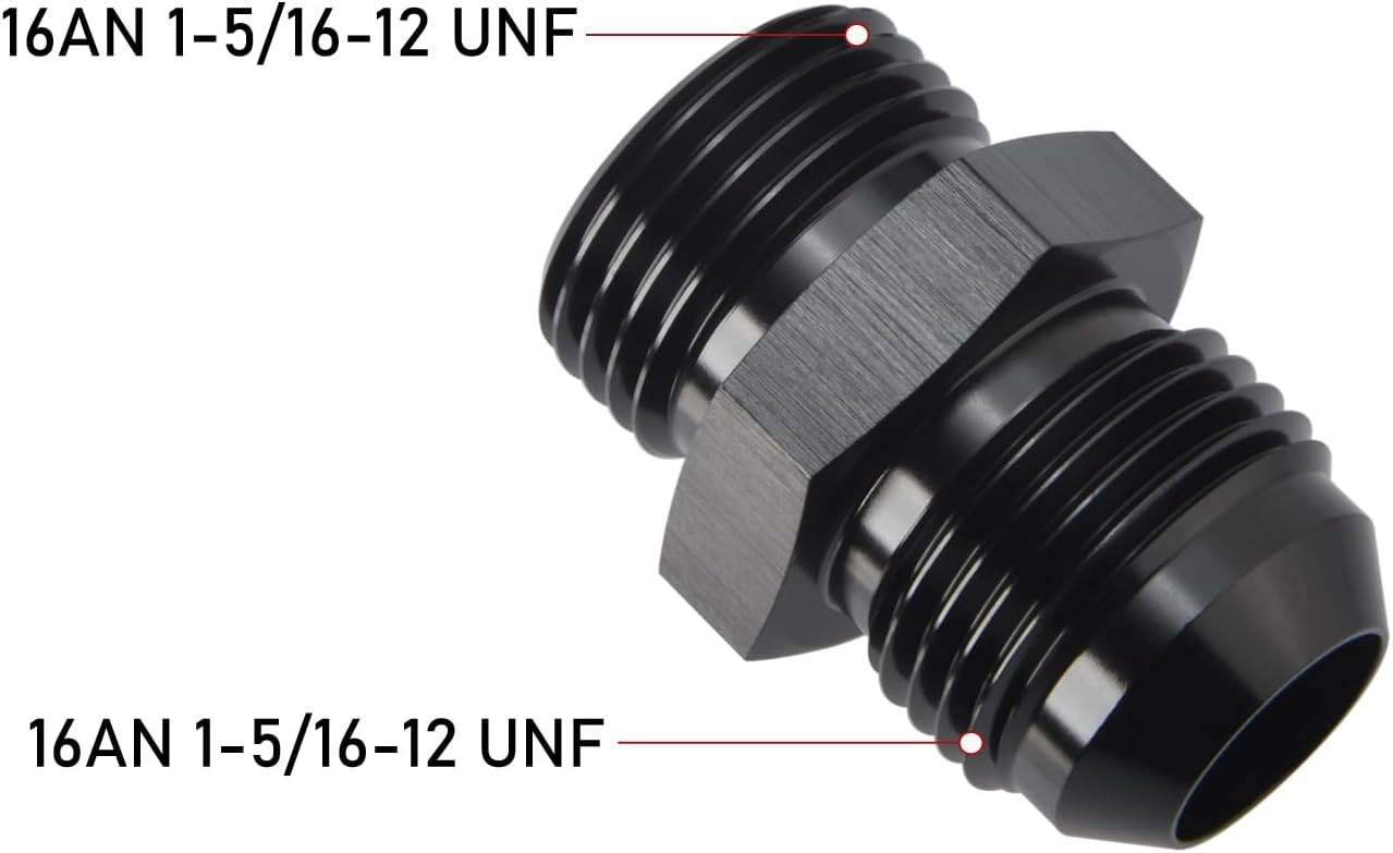 16AN Male Flare to 16AN ORB O-ring Boss Fuel Pump Rail Adapter Fitting Aluminum Black