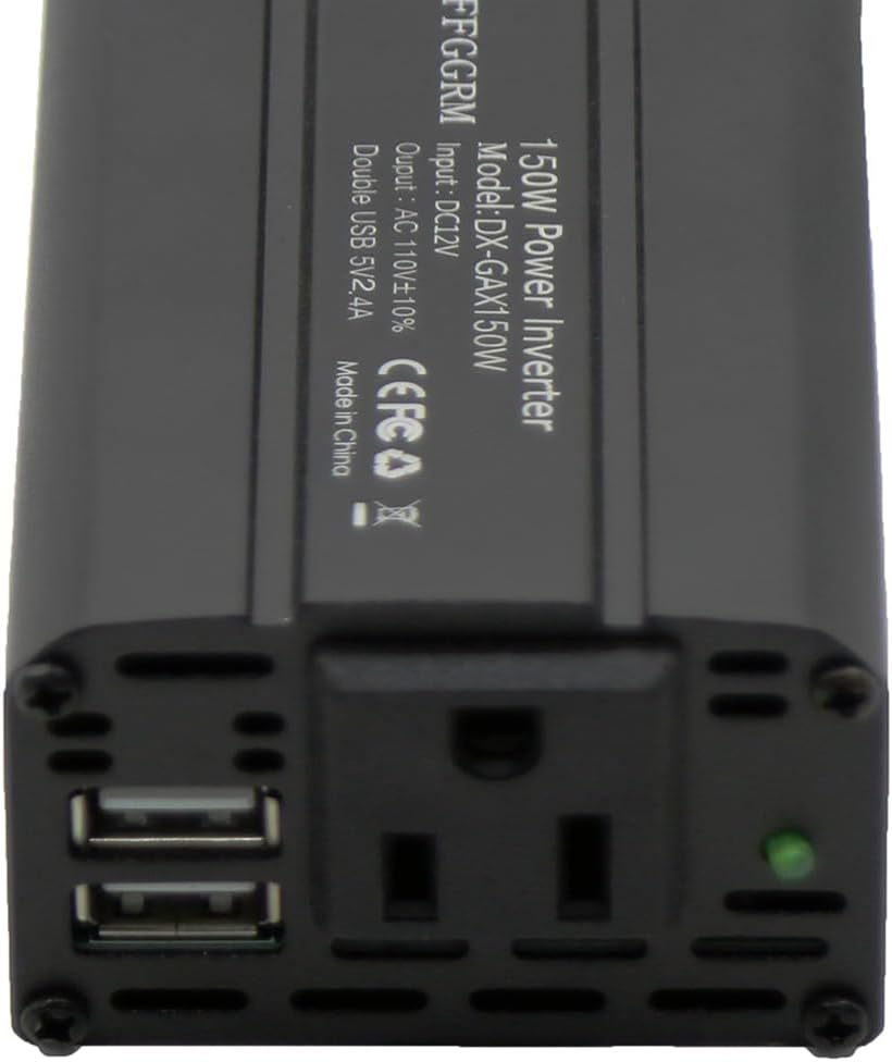 150W Power Inverter 12V DC to 110V AC Car Plug Adapter Outlet Converter with 2.4A Dual USB AC car Charger for Laptop Computer Black