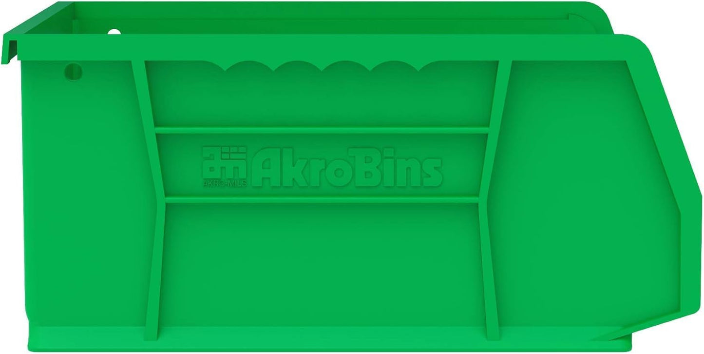 Akro-Mils 30235 AkroBins Plastic Storage Bins, Space-Saving Stackable Bins for Garage, Pantry, Craft Organization, 11-Inch x 11-Inch x 5-Inch, Green, 6-Pack