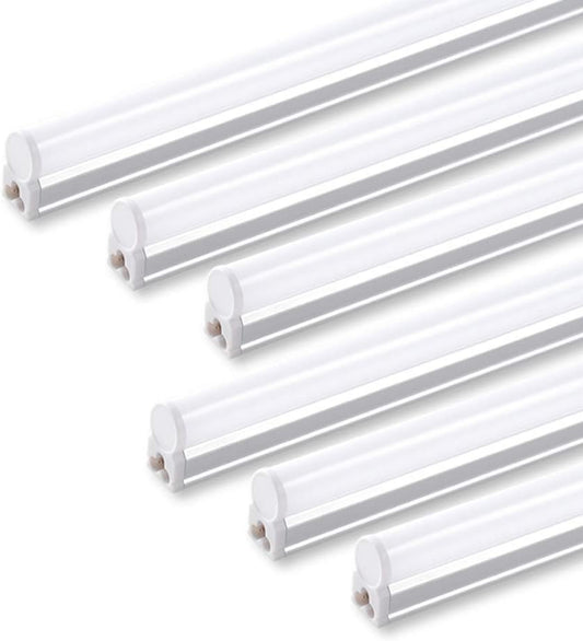 Barrina (Pack of 6) LED T5 Integrated Single Fixture, 4FT, 2200lm, 4000K (Daylight Glow), 20W, Utility Shop Light, Ceiling and Under Cabinet Light, Corded Electric with Built-in ON/Off Switch