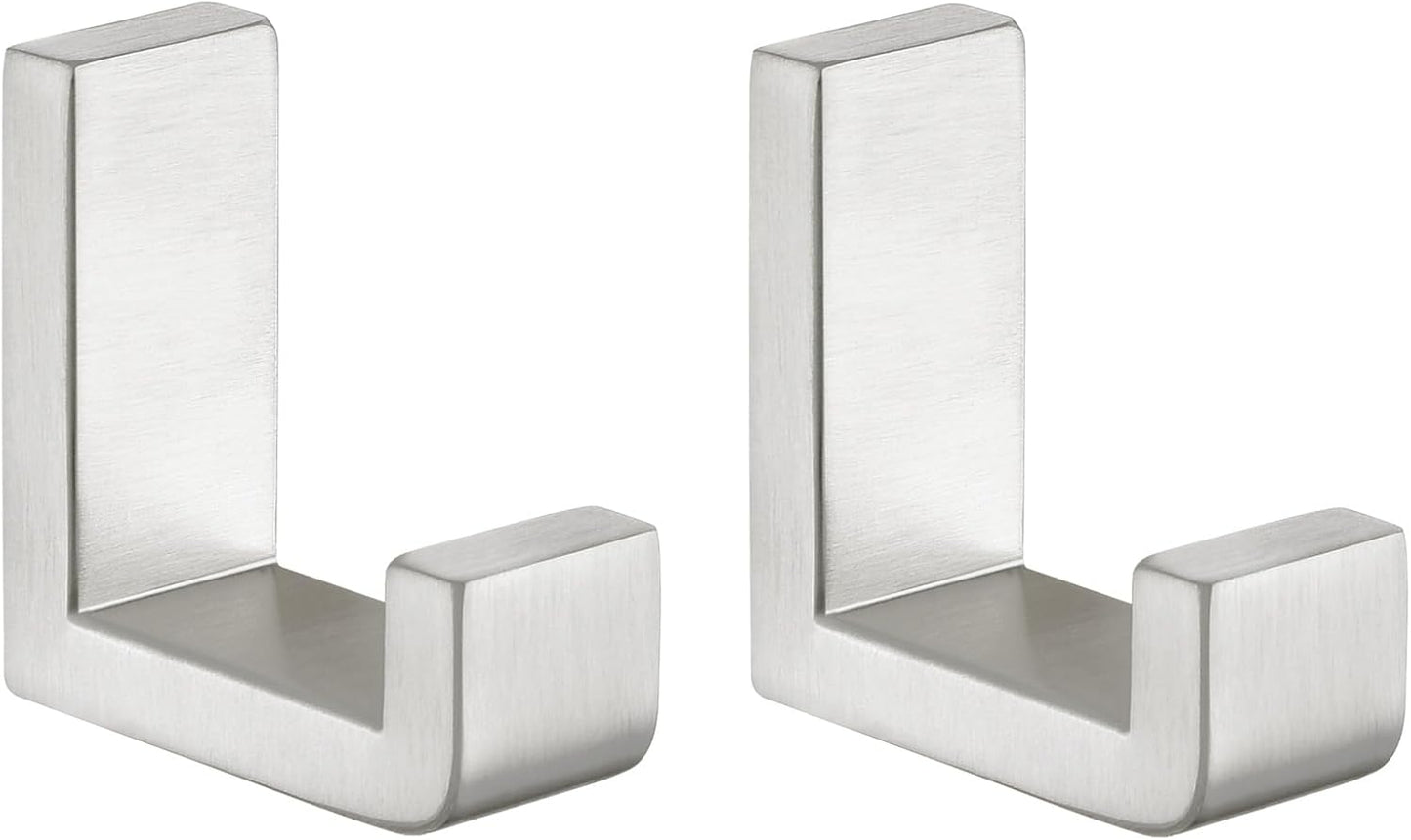 Angle Simple Bathroom Towel Hooks, SUS 304 Stainless Steel Compact Robe Coat Hooks for Wall, Brushed Nickel, 2 Pack