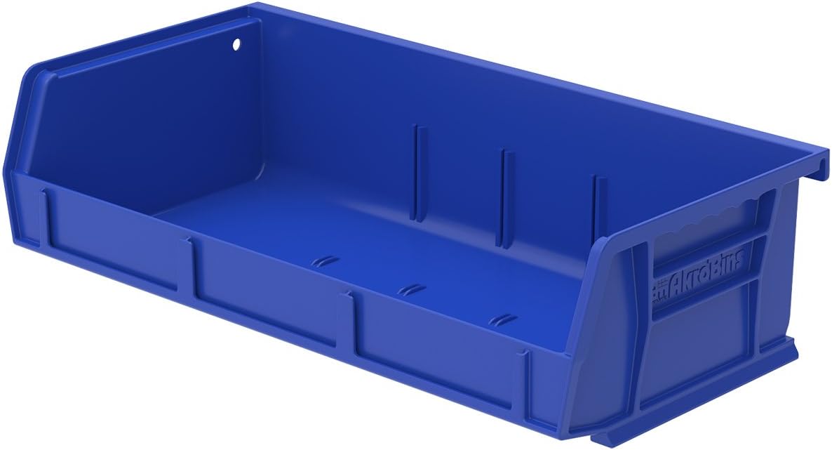 Akro-Mils 30232 AkroBins Plastic Storage Bins, Space-Saving Stackable Bins for Garage, Pantry, Craft Organization, 5-Inch x 11-Inch x 3-Inch, Blue, 8-Pack