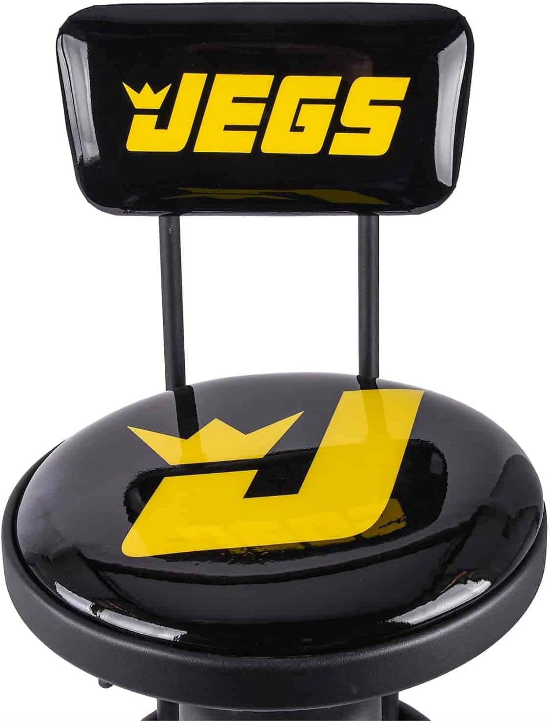 JEGS Hydraulic Shop Stool with Backrest - Adjustable Height (28" to 32.5") & 360 Degree Swivel - Vinyl Padded Seat & Backrest - Heavy Duty - Up to 300lb Capacity
