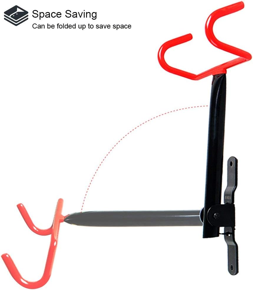 Dirza Bike Wall Mount Bike Hanger 2 Pack Foldable Bicycle Storage Horizontal Bike Rack Bike Hook for Garage Indoor Shed with Screws
